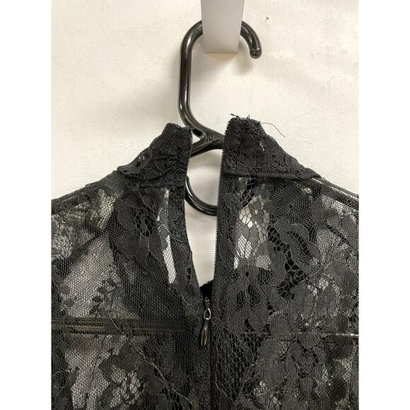 NEW AQUA Puff Sleeve Lace Blouse High Neck Pleated Sheer in Black Women's M - Picture 5 of 8